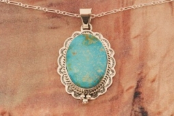 Genuine Kingman Turquoise Mined in Arizona Sterling Silver Pendant